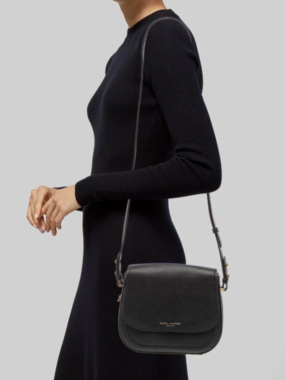 Marc Jacobs Mini Leather Rider Crossbody Saddle Bag with Gold Hardware